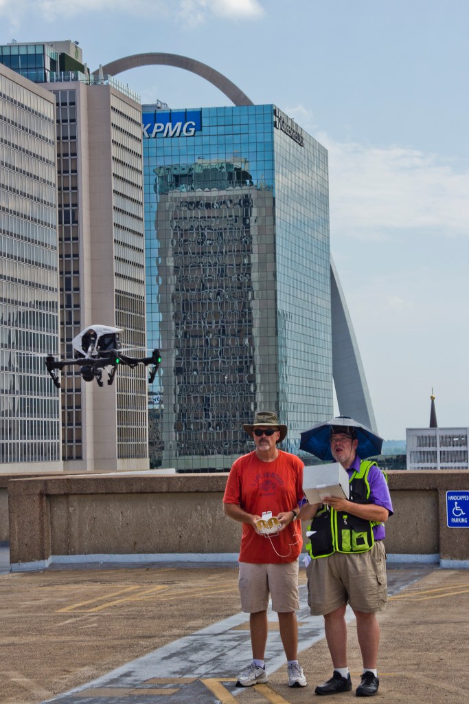 Drone crews downtown st louis area creative filming for commercial advertising and public relations